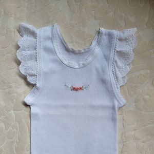 Baby Girl White Singlet with Frill & Hand Embroidery 3-6 Months