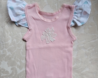 Baby Girl Pink & White Singlet with Armhole Frills 0-3 Months