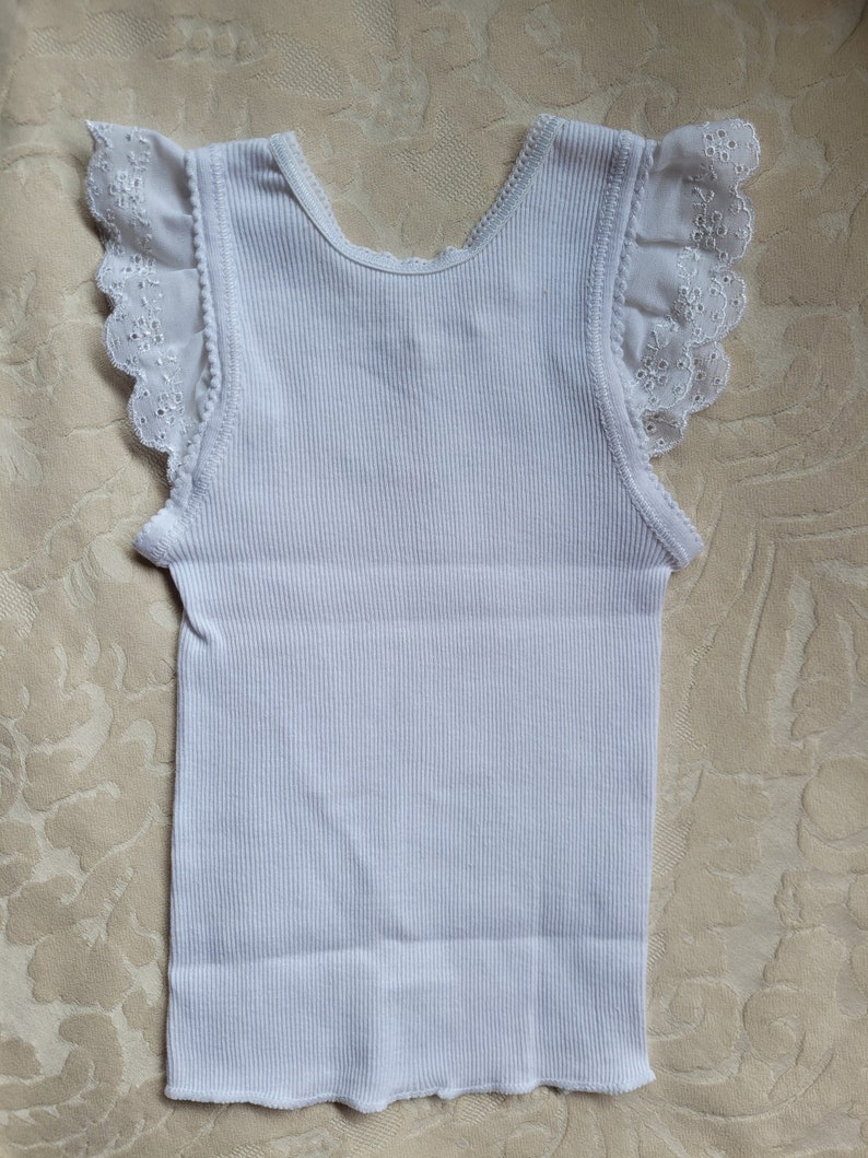 Baby Girl White Singlet with Frill & Hand Embroidery 3-6 Months image 3