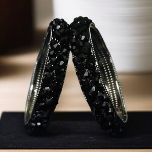 Black Crystal Beaded Bangle Set - Handmade Indian Bridal Jewelry