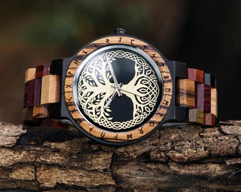 Personalized Tree of Life Watch | Yggdrasil Wooden Watch | Tree of Life Jewelry | Viking Watch for Men | Wood Watch | Tree of Life Gift