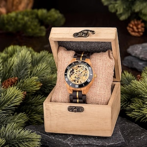 wood watch in wooden box