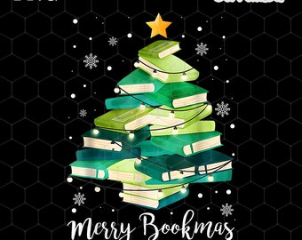 Merry Bookmas Christmas Book Tree Png, Christmas Gift,Book Lovers Christmas,Bookworm Christmas Png,Gift For Teachers, School Christmas, Xmas