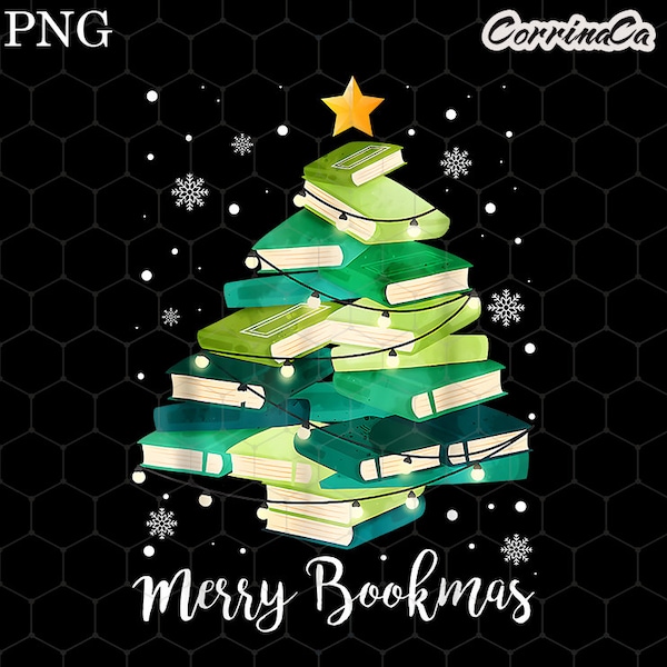 Merry Bookmas Christmas Book Tree Png, Christmas Gift,Book Lovers Christmas,Bookworm Christmas Png,Gift For Teachers, School Christmas, Xmas