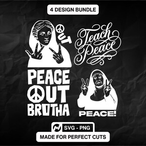 Peace Sign SVG Bundle | Peace Out Decal | Grafitti Lettering Style Design SVG PNG for Cricut Silhouette | Sticker Cut Files Instant Download