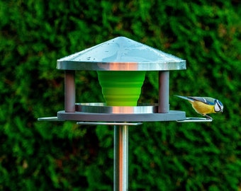 LicusDesign Edelstahl Vogelhaus mit Ständer wetterfest! Hochwertiges Vogelfutterhaus Vogelhäuschen Vogelfutterhäuschen Futterhaus Vögel