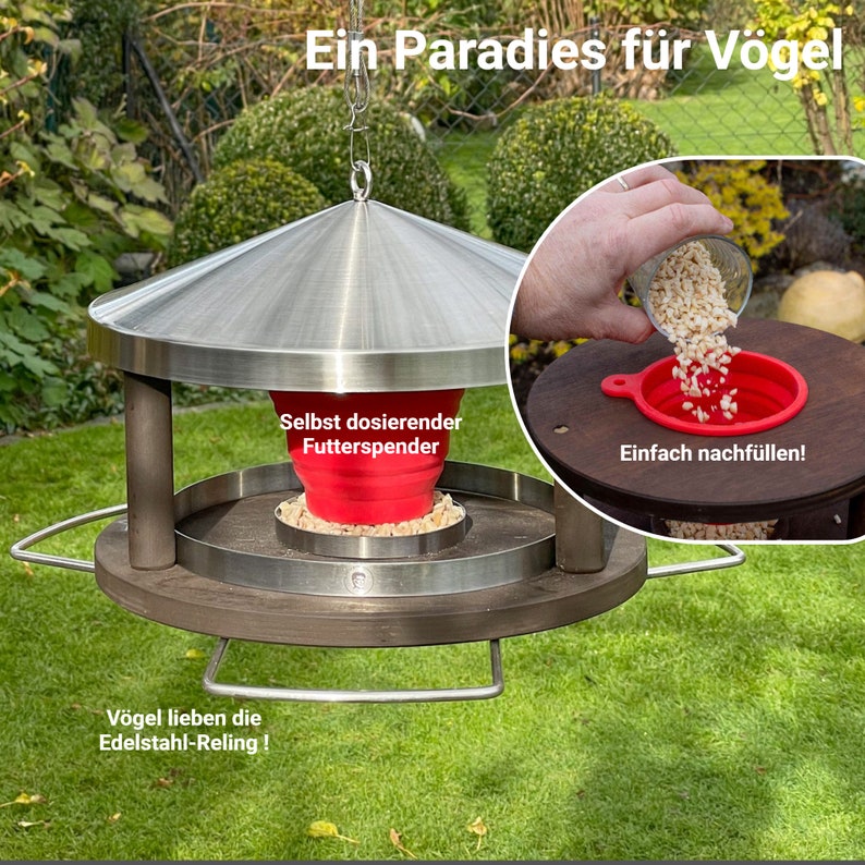 LicusDesign Edelstahl Vogelhaus zum Aufhängen wetterfest Vogelfutterhaus hängend Vogelfutterspender Futterhaus Vögel Vogelhäuschen Bild 2