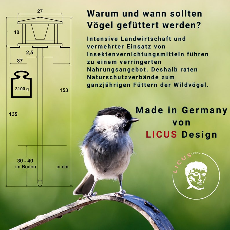 LicusDesign Edelstahl Vogelhaus mit Ständer wetterfest Hochwertiges Vogelfutterhaus Vogelhäuschen Vogelfutterhäuschen Futterhaus Vögel Bild 5