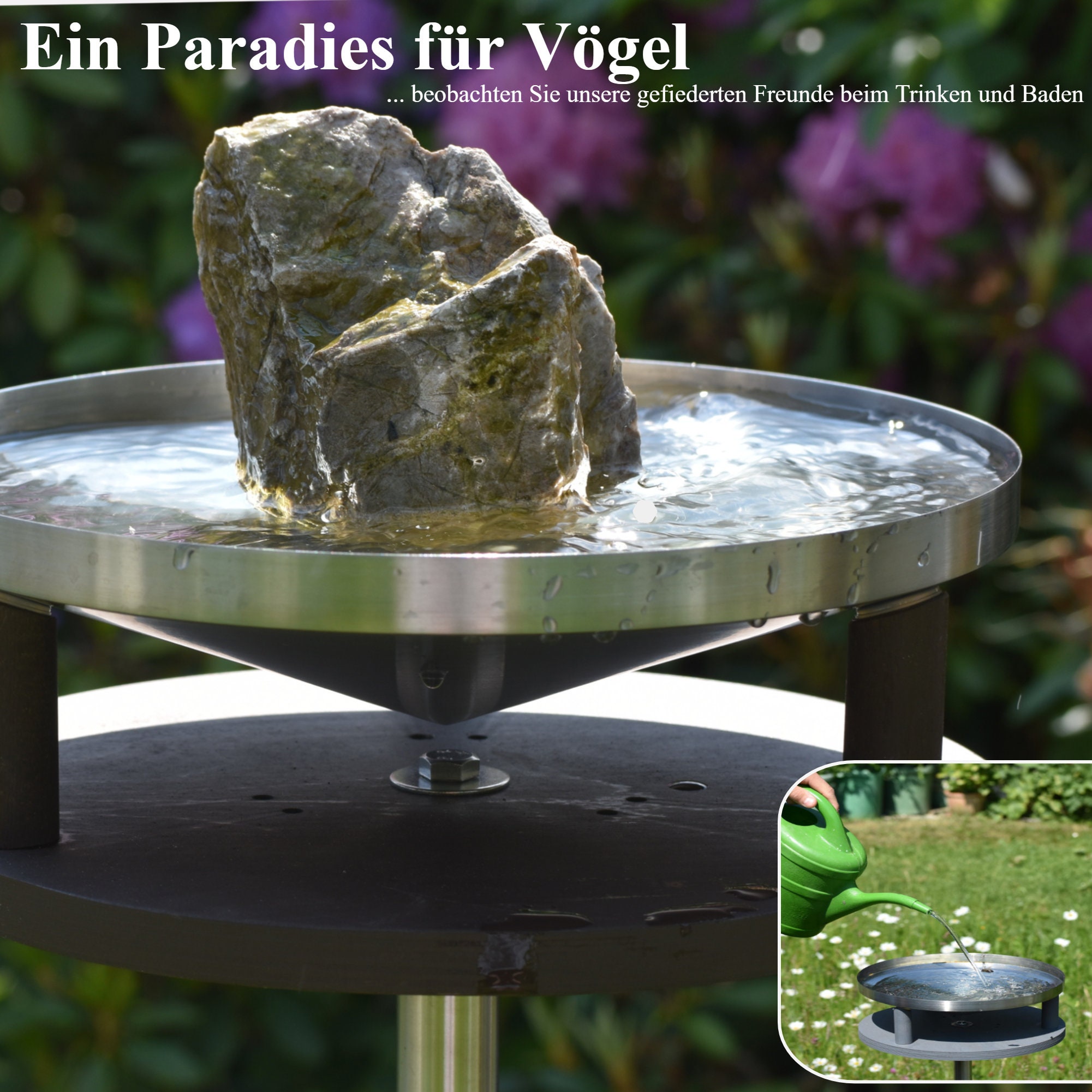 LicusDesign Vogeltränke mit Ständer wetterfest Vogelbad