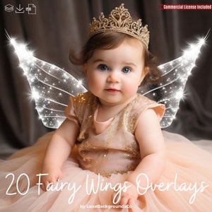 20 Fee Flügel Overlay, Sparkle Flügel, weiße Glitzerflügel, Schmetterling Flügel Overlays, Fee Clipart PNG, Fantasy Feenflügel Photoshop Overlay