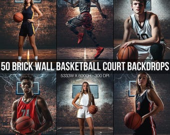 50 Sport Backgrounds for Basketball Player,Team,Poster and Banner,Brick Wall Basketball Court Backdrop, Lightning Background,Studio Backdrop