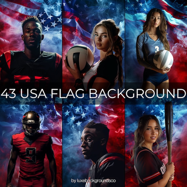 43 USA Flag Backgrounds, Perfect As Sports Background For Poster, Smoke and Fog Background, Independence Day Backdrop, Sport Poster Template