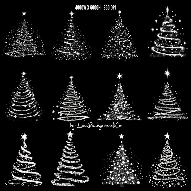 60 White Sparkle Christmas Tree Overlays, Christmas Tree Bokeh Lights