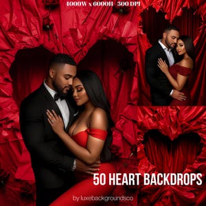 50 Heart Digital Backdrops, Romantic Valentine&#39;s Day Photography Backgrounds, Wedding Engagement Maternity Photoshoot, Instant Download Gift