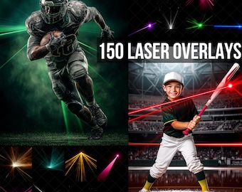 150 Colored Laser Overlays for Photoshop Sports Effects, Digital Backdrop for Football, Baseball, Basketball, Soccer &  Photo Editing Effect