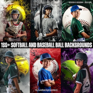 Mais de 180 fundos de bola de softball e beisebol, modelo de esporte para softball e beisebol, pôster de softball e beisebol do Photoshop, banner e cartão