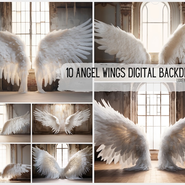 10 White Angel Wings Digital Backdrop, Photoshop Fine Art Textures, Maternity Backdrop,Studio Background, Photo Booth Prop, Wedding Backdrop