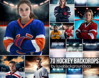 70 Epic Hockey Backgrounds,Ice Rink with Smoke & Fog Overlays,Senior Poster,Sport Photography, Photoshop Templates,Sport Portrait Background