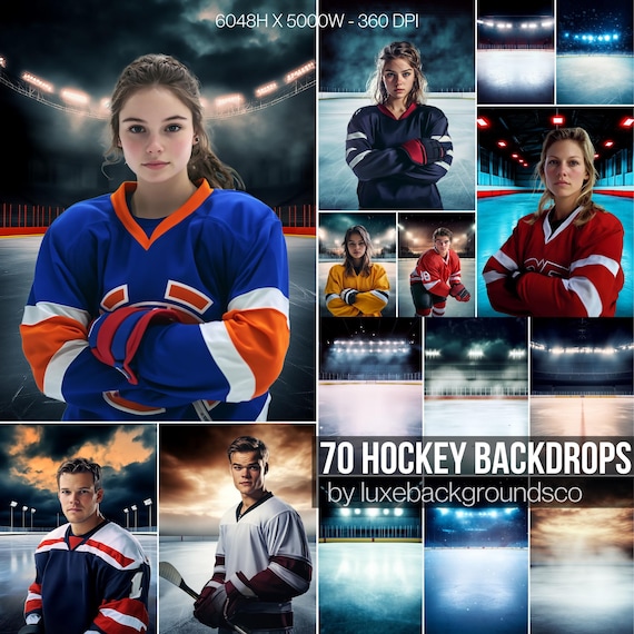 70 Epic Hockey Backgrounds,Ice Rink with Smoke & Fog Overlays,Senior Poster,Sport Photography, Photoshop Templates,Sport Portrait Background