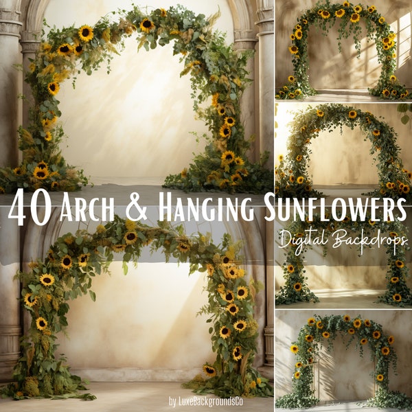 40 Sunflowers Arch Backdrop, Wall Hanging Flowers Backdrop, Maternity Backdrop Overlays, Studio Backdrop Overlays, Fine Art Textures