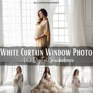 40 White Curtain Window Photo Backdrop,White Room Background,Photoshop Overlay,Portrait Photo, Maternity Backdrop, Pregnant Photography