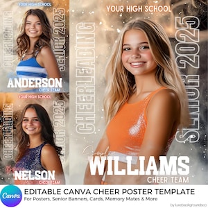 Modèle Canva de pom-pom girl, affiche personnalisée de sport nocturne pour seniors, conception modifiable d&#39;équipe de cheers, bannière de cheers et de danse pour compagnon senior, jour de match
