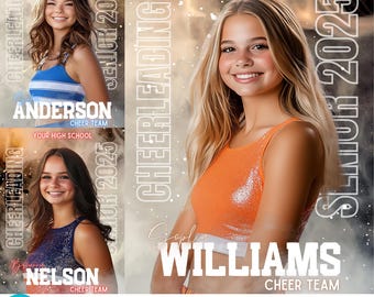 Cheerleader Canva Template,Custom Senior Night Sport Poster,Editable Cheer Team Design,Cheer & Dance Banner for Senior Memory Mate, Game Day