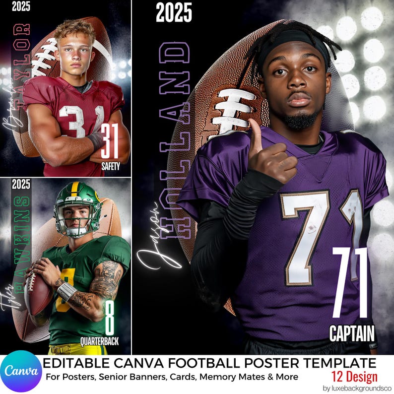 Lights American Football Poster Canva Templates,custom Senior Banner ...