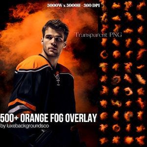 May include: A collection of 500+ orange fog overlays, perfect for adding a dramatic and atmospheric effect to your photos. The overlays are high-resolution and come in a transparent PNG format.