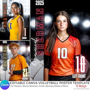 Editable Volleyball Poster Canva Template,Senior Light Sport Banner,Custom Volleyball Backdrop,Memory Mate,Personalized Team Poster Gift