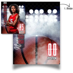 May include: A basketball player wearing a red jersey with the number 5 on it. The player is standing with their arms crossed and looking at the camera. The background is a basketball court with a basketball in the foreground. The text "2025" and "#5 CENTER" is visible in the image.