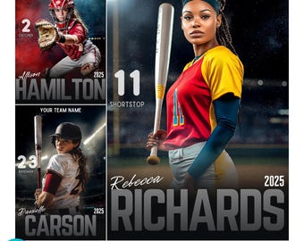 Softball Posters & Banner Canva Template, Editable Senior Night Banners, Digital Sports Background for High School Seniors Gifts,Memory Card