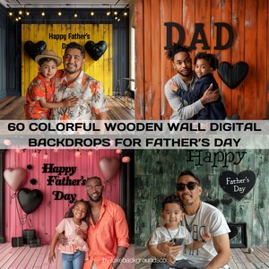 60 décors muraux en bois colorés pour la fête des pères, cartes imprimables pour la fête des pères, modèles de cadeaux uniques pour papa, accessoire pour photomaton de famille