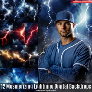12 Mesmerizing Lightning Digital Backdrops, Sport Digital Backdrop, Sport Background, Sports Poster, Football Backdrop, Baseball Background
