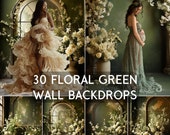 Floral Green Wall Backdrop: Maternity Photography Overlays (Digital Download)