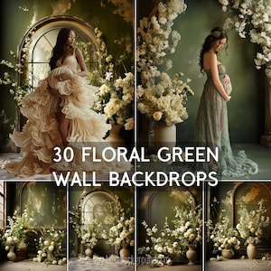 Blommig grön väggbakgrund: Graviditetsfotograferingsöverlägg (digital nedladdning)