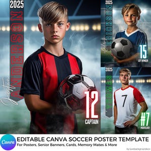 Modello modificabile per poster e banner di calcio su Canva, sfondo personalizzato per calcio per studenti delle scuole superiori, compagni di memoria, carte sportive e poster