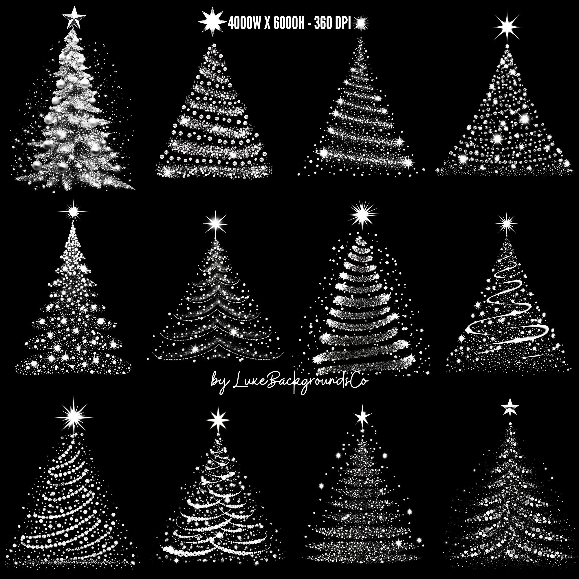 60 White Sparkle Christmas Tree Overlays, Christmas Tree Bokeh Lights