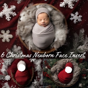 6 Christmas Newborn Face Insert, Newborn Photography, Christmas Backdrop, Christmas Background, Infant Photography, Newborn Christmas Gift
