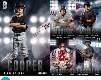 Canva Baseball Poster Template Editable Sports Banner Player Memory Card Printable