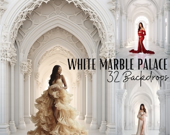 32 White Marble Palace Backdrop, Elegant Backdrop, White Arch Stone Backdrop, Maternity Backdrop Overlay, Studio Backdrop, Photoshop Overlay