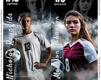 Editable Soccer Poster Templates for Canva - Senior Night Banners, Sport Photography Designs, Stadium Light Theme,Personalized soccer Banner