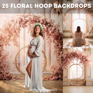 25 Floral Hoop Backdrop, Maternity Backdrop, Pregnancy Photoshoot Background, Studio Photography Backdrop,Fine Art Textures,Wedding Backdrop