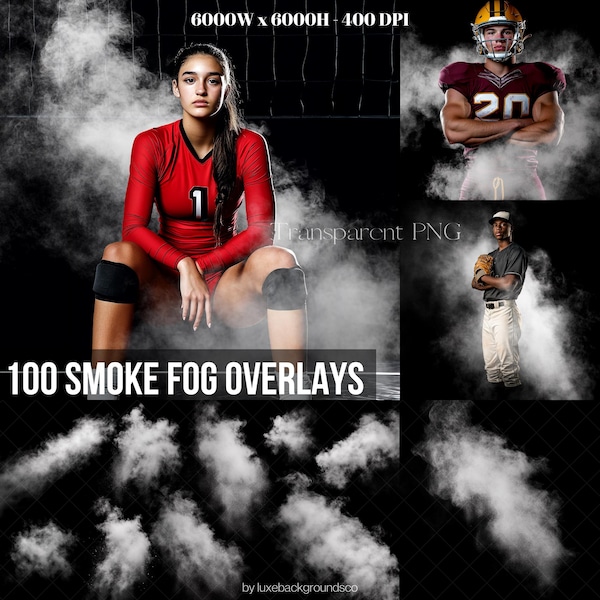 100 White Fog Overlays, Smoke Overlays, Digital Backgrounds, Sport Backdrops, Photoshop Overlays, PNG Transparent Canva Template for Posters