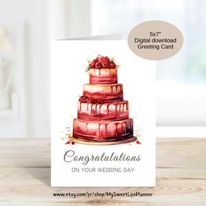 Carte de gâteau, carte de gâteau de mariage, gâteau de félicitations, modèle de carte de félicitations de jour de mariage, carte de gâteau imprimable numérique, Rwd18