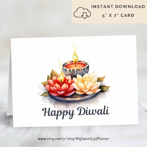 Diwali Celebration Card, Festival of Lights, Diya Lamp, Gift Idea, Diwali Card Instant PDF download, Indian Fall Festival, Desi cards  Diw27