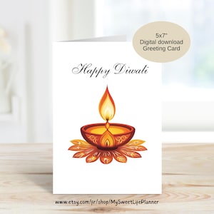 Diwali Celebration Card, Festival of Lights, Diya Lamp, Gift Idea, Diwali Card Instant PDF download, Indian Fall Festival, Desi cards DL9
