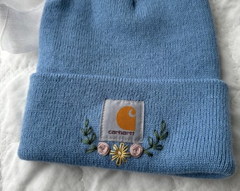 Floral Embroidered Carhartt Beanie Etsy