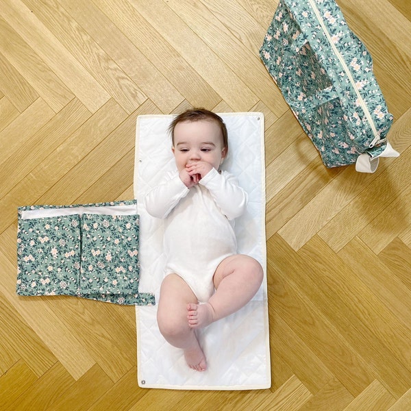 Eco Baby Changing Mat Set Travel Todler Change Bag Set On The Go Mat Newborn Gift Baby Shower Diaper Changing Kit Nursery 100% cotton