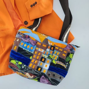 Canvas patchwork tote bag | Appliqued canvas tote | Bohemian eco friendly handbag | Upcycled woman purse | Recycled fabric bag